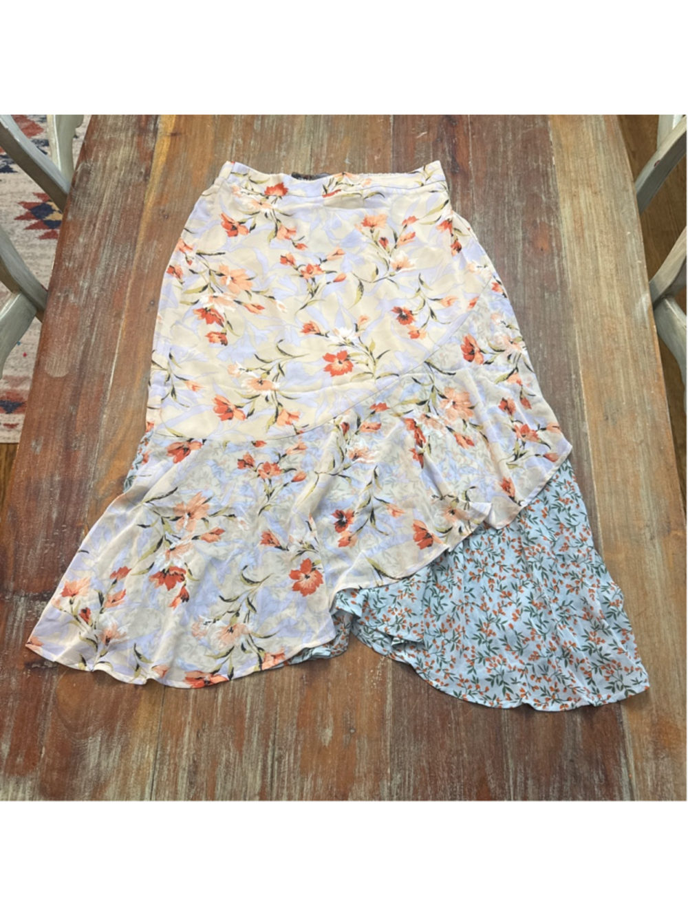 Code Mode Nordstrom Mixed Floral Asymmetrical Ruffle Midi Skirt Blush Size Large